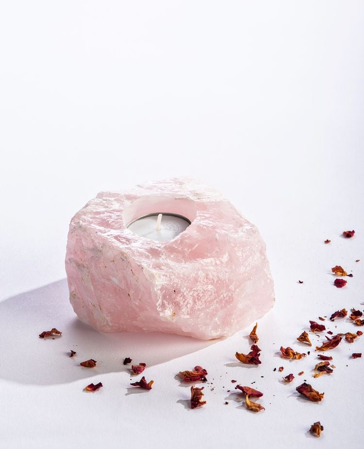 Rose Quartz Crystal Tea Light Candle Holder